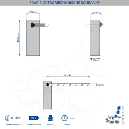 Elektromechanische Schranke FAAC 613 mit Schrankenbaum 3 m