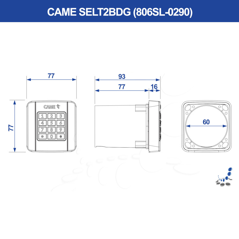 Codetastatur CAME SELT2BDG (806SL-0290) Unterputz